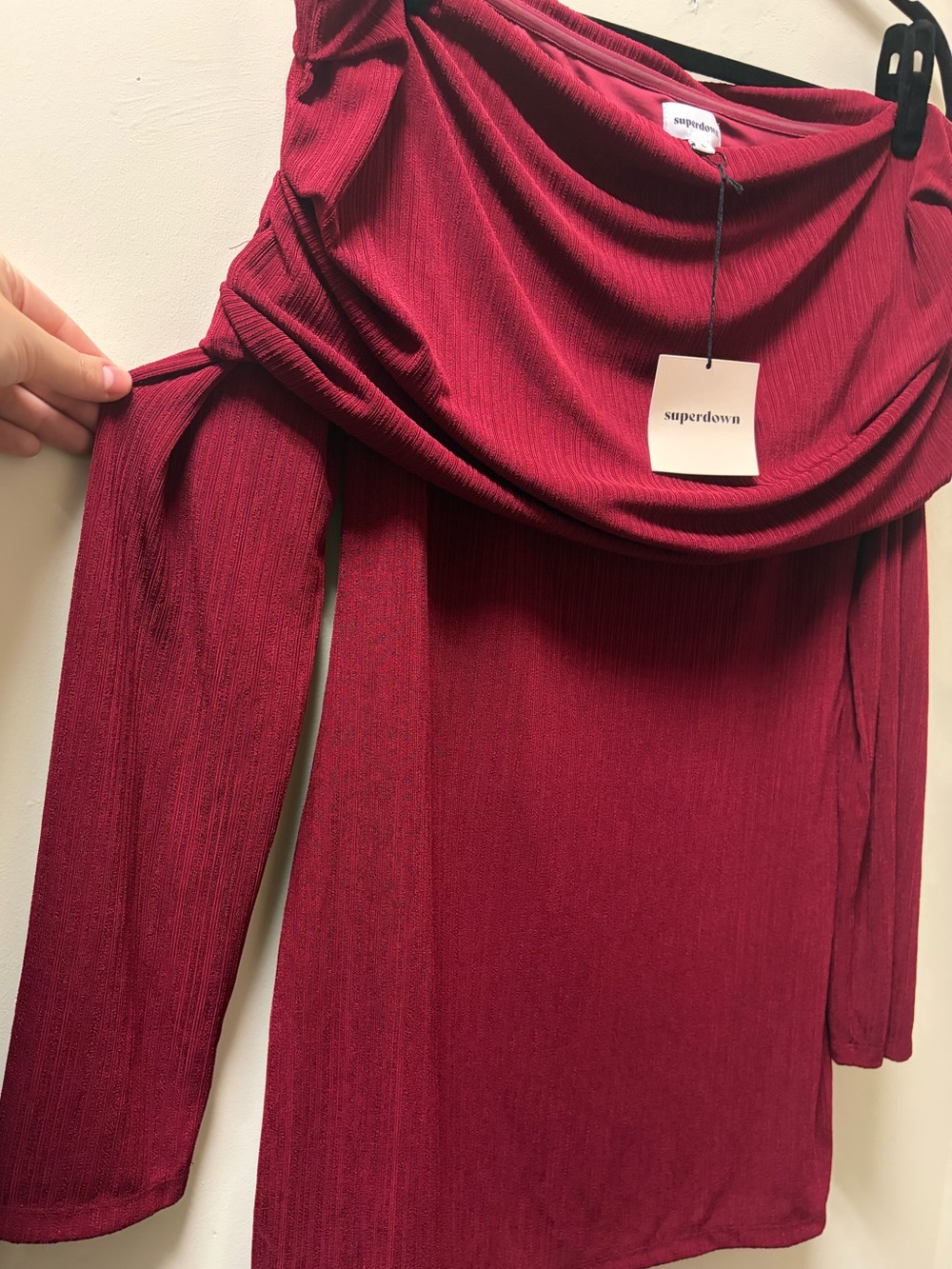 Revolve Superdown Marks Mini Dress Burgundy Draped Off-Shoulder Dress NWT Size L - Picture 3 of 7